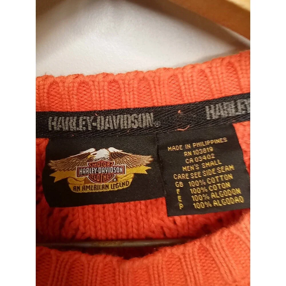 Harley Davidson‎ Pull Over Sweater Mens Heavy Cable Knit Orange Small